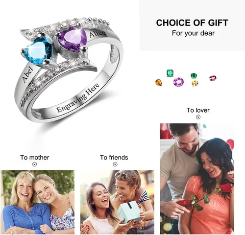 Vista 6 de Anillos de piedra natal personalizados para mujer, regalos personalizados para el día de la madre, anillos de promesa para madre e hija o mejor