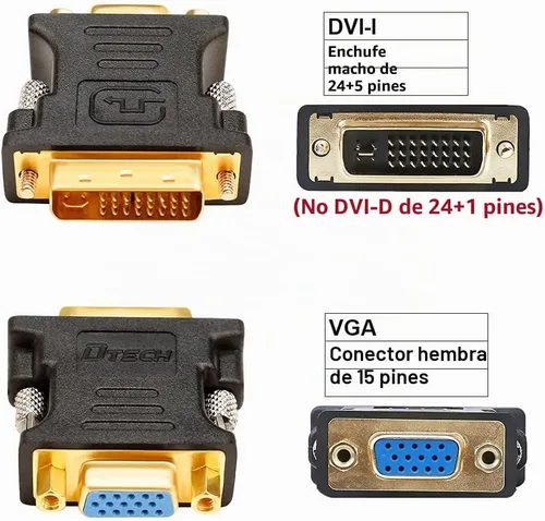 Vista 2 de DTech DVI macho a VGA hembra adaptador de alta velocidad DVI-I24+convertidor de 5 puertos para HDTV, plasma, DVD y proyector