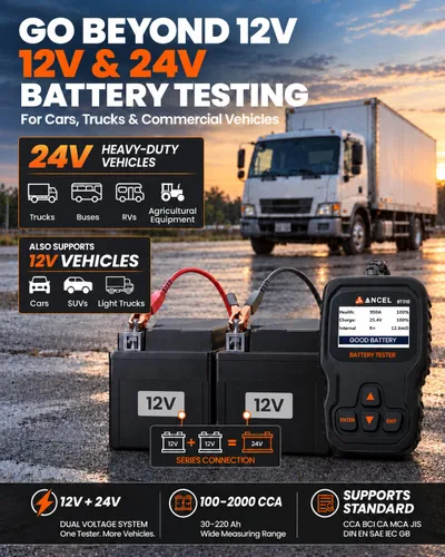 Vista 5 de Probador de batería de coche ANCEL BT310 12V/24V, probador de carga Negro