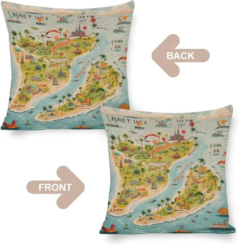 Vista 3 de Fundas de almohada Florida Keys - Funda de almohada con mapa colorido de isla de viajes y atracciones, mapa del estado de EE. UU., Fundas