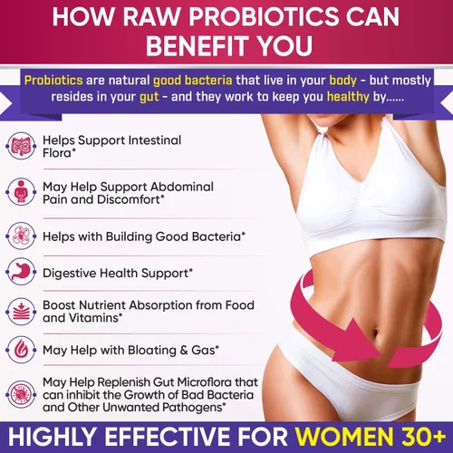 Vista 4 de Wholesome Wellness Probióticos crudos formulados por el Dr. para mujeres, 100 mil millones de UFC + enzimas digestivas 1000 mg más prebióticos