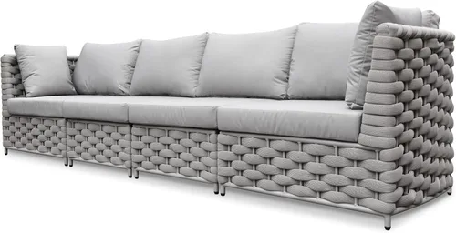 Vista 52 de Juego de muebles de cubierta: 3 piezas de sofá de conversación de patio de cuerda tejida de aluminio para 2, cómodos cojines para sofá y mesa