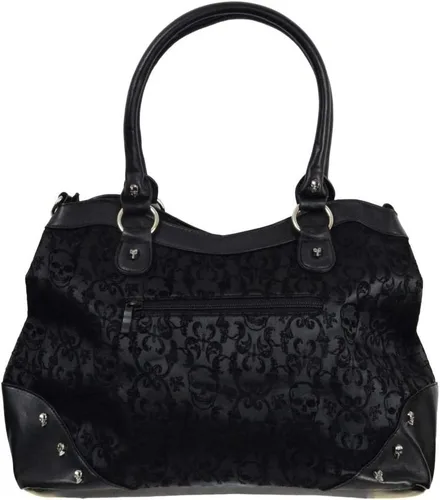 Vista 2 de Lost Queen Bolso gótico con calavera flocada camafeo para mujer, color negro, grande, Negro