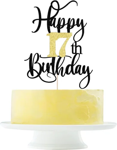 Vista 11 de Decoración para pastel de cumpleaños número 13 con destellos negros y dorados para tartas de 13 años, decoración para pastel de 13 años, decoración