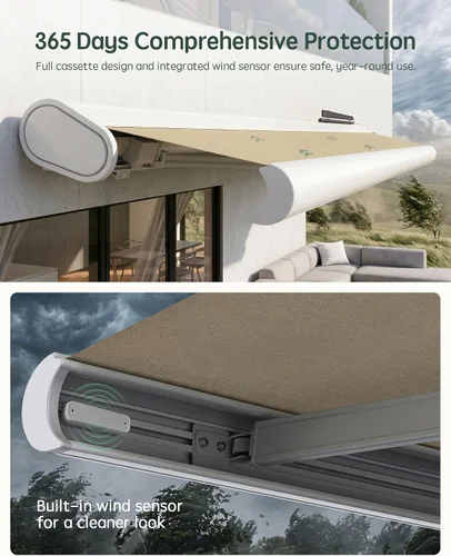 Vista 4 de Yoolax 12' x 8.2' Motorized Retractable Awning for Patio with Solar Powered Beige