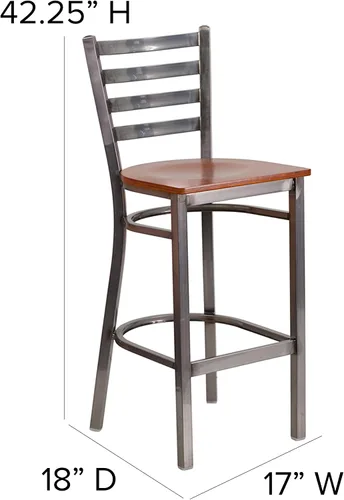 Vista 3 de Flash Furniture HERCULES Series - Taburete de bar de metal con revestimiento transparente para restaurante, asiento de madera de cerezo Asiento