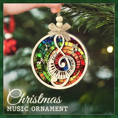 Vista 3 de Adornos de Navidad con notas musicales, diseño de piano de clave aguda, adorno de Navidad para amantes de la música, profesores, clubes, bandas