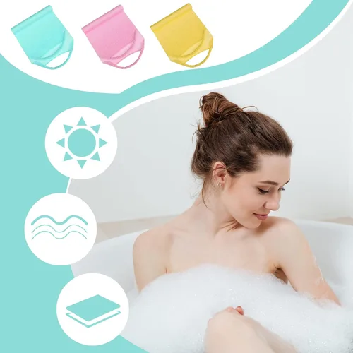 Vista 7 de Paquete de 3 unidades exfoliante de espalda con asas, paño exfoliante de nailon de longitud extendida, cepillo exfoliante corporal con correa