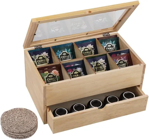 Vista 8 de Organizadores de té con cajón, caja de té de madera, color marrón marrón (02)