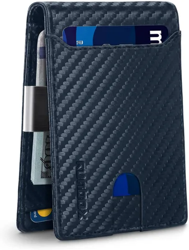 Vista 16 de RUNBOX - Carteras delgadas para hombre, cartera de piel con pinza para el dinero, cartera de bolsillo frontal con bloqueo RFID, tarjetero