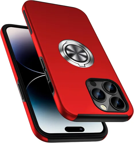 Vista 18 de Funda a prueba de golpes para iPhone 14 de 6.1 pulgadas, [anillo de dedo integrado] funda de teléfono de grado militar con soporte de metal Negro