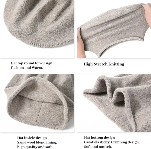 Vista 5 de DANMY Gorro de punto holgado de cachemira para mujer, gorro de lana suave y cálida para invierno