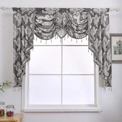Vista 34 de NAPEARL Cenefa de cascada beige para sala de estar, cortinas de cocina jacquard cenefas y festones, cortinas con festones para ventanas