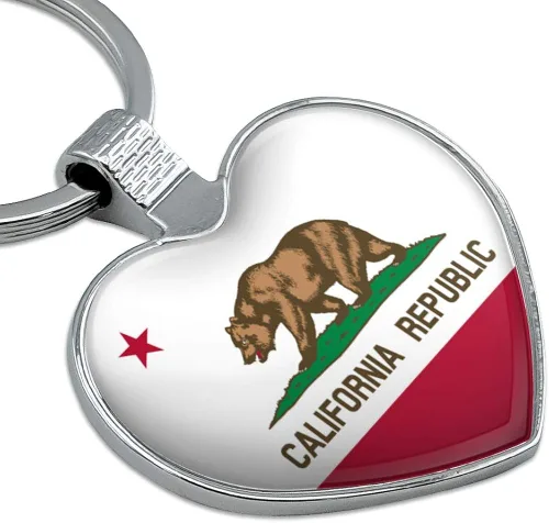 Vista 2 de GRAPHICS & MORE California Republic State Flag Keychain Heart Love Metal Key Chain Ring