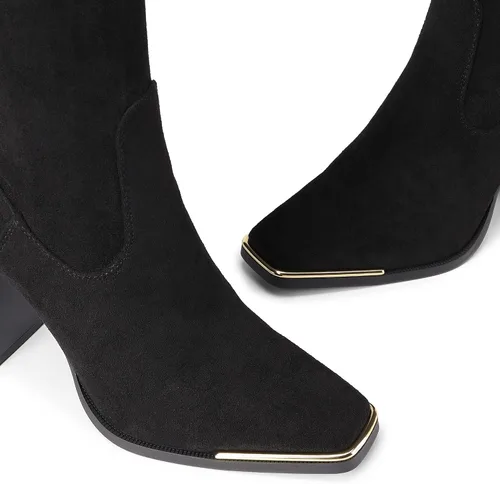 Vista 4 de DREAM PAIRS Botas por encima de la rodilla para mujer, con puntera cuadrada alta, tacón alto, largas y sexys, botas de otoño, Metálico