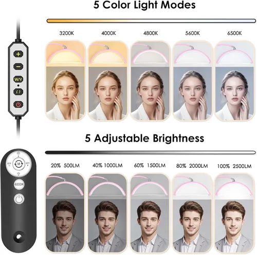 Vista 3 de Luz de media luna para tecnología de pestañas, lámpara de pestañas flexible con soporte para teléfono para arte de pestañas, tatuajes de uñas