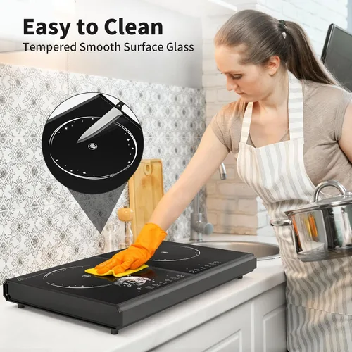 Vista 8 de VBGK Placa de cocina eléctrica, estufa de 110 V 3600 W, encimera de 22 pulgadas con 9 niveles de potencia, control táctil LED, protección contra