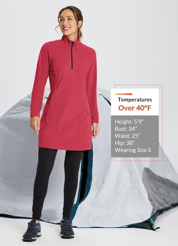 Vista 6 de BALEAF Sudadera de forro polar para mujer, túnica larga con cremallera de un cuarto, vestido de invierno polar con bolsillo