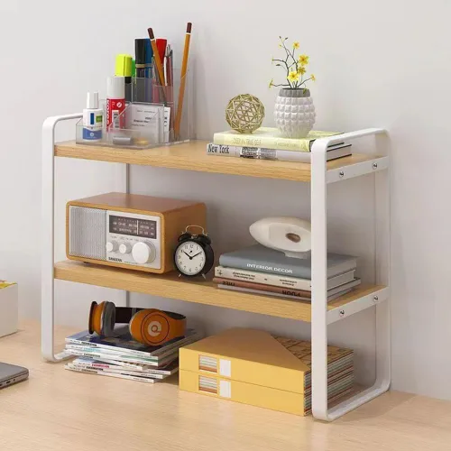 Vista 8 de Hbluefat Estante organizador de escritorio, 2 niveles, multiusos, estante de almacenamiento de mesa, pequeño estante de almacenamiento de encimera