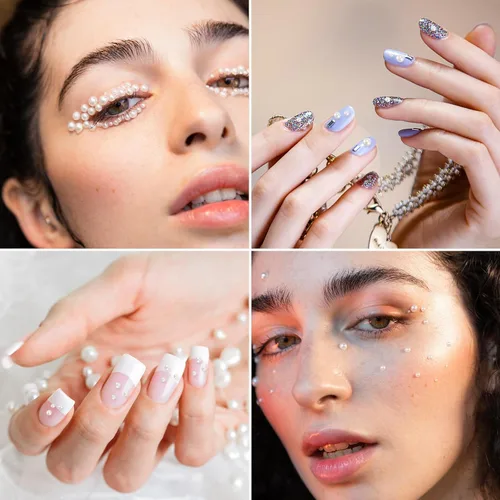 Vista 2 de 2022 calcomanías de perlas, 7 tamaños, perlas autoadhesivas para el cabello con pinzas para el cabello, manualidades, bricolaje, arte de uñas, cara