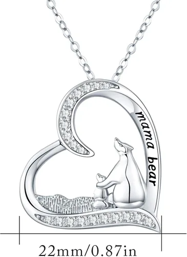 Vista 4 de JUSTKIDSTOY Collar de plata de ley con colgante de mamá oso para mamá recién nacida, abuela, mujer