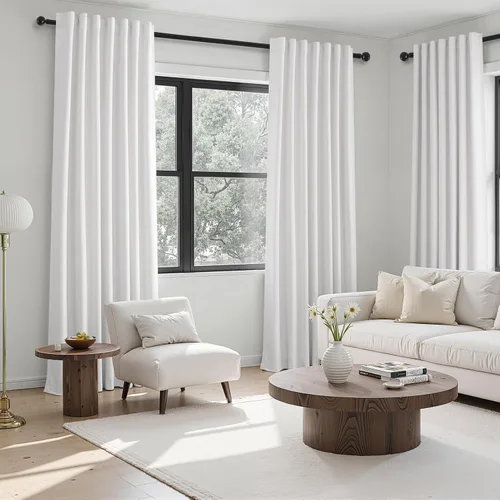 Vista 73 de Topfinel cortinas opacas de lino beige y blanco de 63 pulgadas de largo, 2 paneles para ventana pequeña, estilo natural de abedul bohemio y rústico