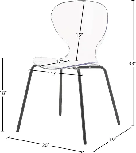 Vista 3 de Meridian Furniture Clarion Collection Modern - Silla de comedor apilable de policarbonato Lucite contemporánea con patas de metal resistentes, juego