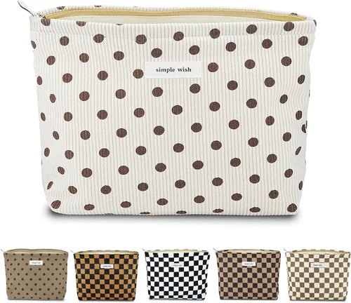 Vista 22 de Sminra Bolsa de Maquillaje Bolsa de Cosméticos Bolsa de Aseo de Lona Preppy para Mujeres Linda Bolsa con Cremallera Organizador Accesorios de Viaje
