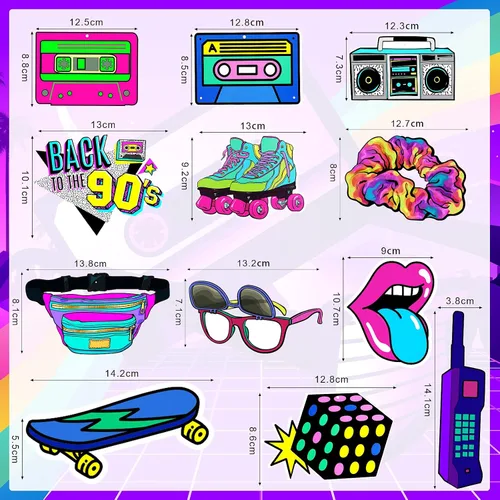 Vista 3 de Chinco 48 piezas de decoraciones de fiesta temática de los años 90, remolinos colgantes, cumpleaños, hip hop, retroceso, suministros de fiesta