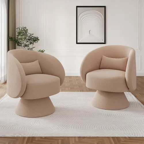 Vista 15 de Silla Giratoria de Barril, Sillas Giratorias de Acento Tapizadas para Acurrucarse para Sala de Estar, Cómodo Sillón Giratorio Redondo Pequeño