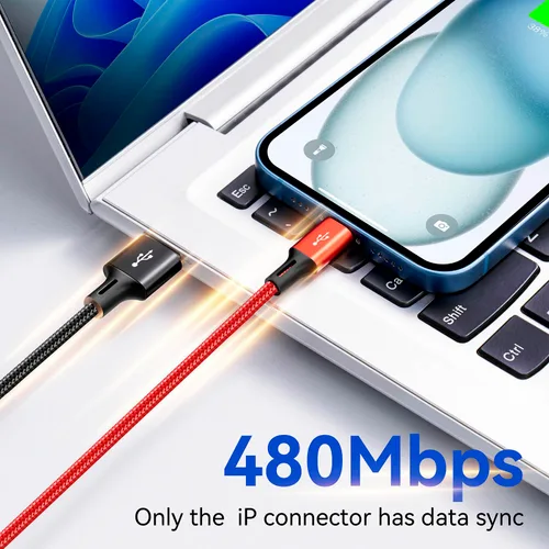 Vista 3 de Cable de carga múltiple 3.5A Cable de cargador múltiple trenzado 4 en 1 Cable USB de carga rápida con puertos IP/tipo C/micro para teléfonos
