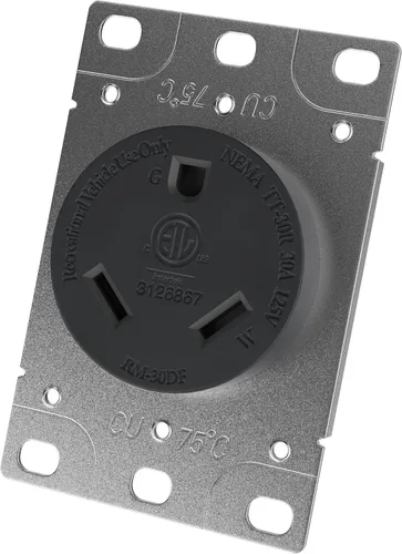 Vista 6 de RV 30 amperios, 125 voltios, NEMA TT-30R, 2P, receptáculo de alimentación de 3 W, cuchilla recta, grado industrial, conexión a tierra, cable