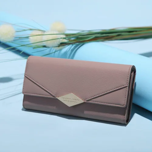 Vista 2 de Cartera de cuero suave para mujer con tres pliegues y organizador de tarjetas
