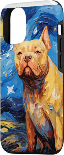 Vista 2 de Funda para iPhone 14 American Bully Starry Night para perro, mamá, perro, papá