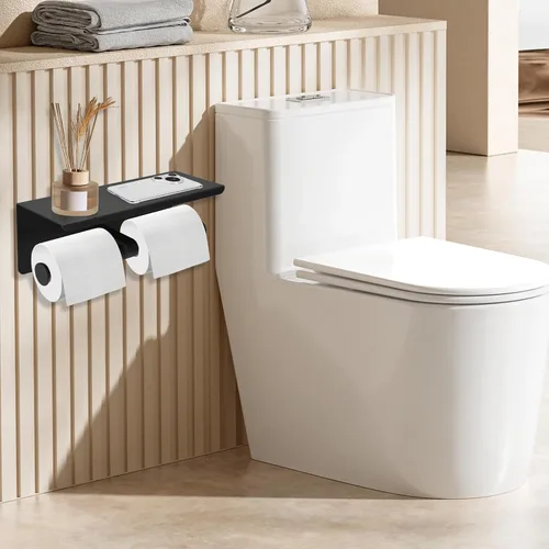 Vista 7 de Soporte doble de papel higiénico, soporte de papel de seda de acero inoxidable con estante, dispensador de papel higiénico antioxidante, montado
