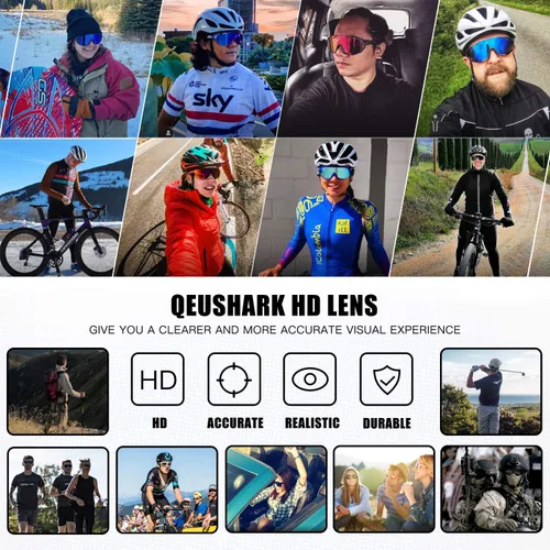Vista 6 de Queshark - Gafas de ciclismo, lentes de sol deportivos para hombres y mujeres, 1 lente polarizada 2 HD, lentes de sol polarizados para ciclismo