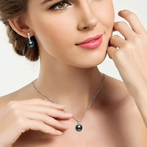 Vista 6 de Pendientes de perlas con cadena de ondas, borla y perlas de plata esterlina, collar de perlas artificiales, collar de novia, conjuntos de joyas