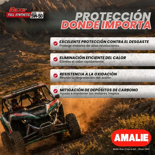 Vista 5 de AMALIE Elixir 5W-50 Aceite de motor ATV y UTV completamente sintético (160-72516-EA) botella de 1 cuarto de galón Fabricado en Estados Unidos