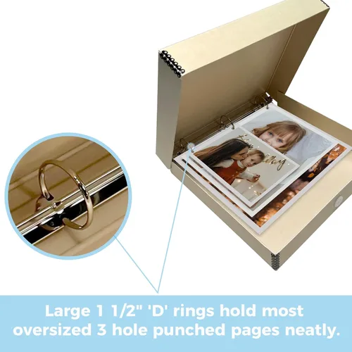 Vista 5 de Lineco, Archival Tan - Caja de álbum de 3 anillas, 12.75 x 11.5 x 2 pulgadas Acid-Free Photo Box Binder, Unique Design to Store, Preserve