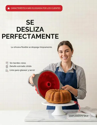 Vista 2 de Boxiki Kitchen Molde para pastel de libra de silicona antiadherente premium – Estructura de acero resistente, libre de BPA y PFOA – Molde para Rojo