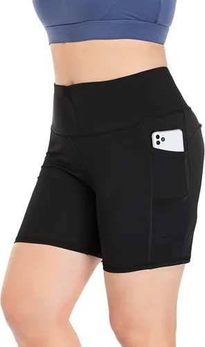 Vista 4 de ZERDOCEAN Pantalones cortos de ciclismo para mujer, talla grande, de 8 a 5 pulgadas, cintura alta, para yoga, entrenamiento, deportes, atletismo