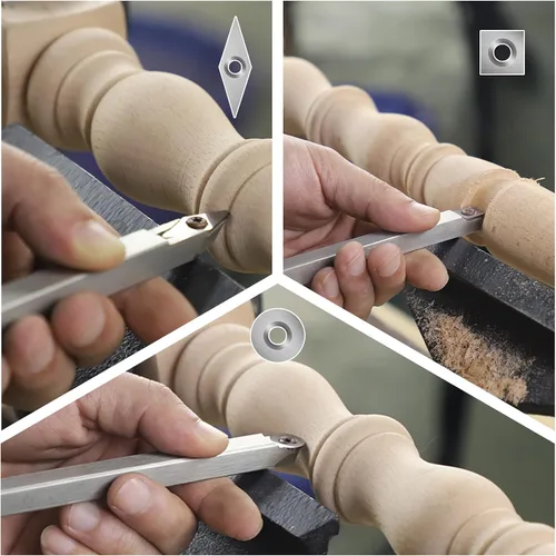Vista 5 de 3CPS Herramientas de torno de carburo con punta de madera, juego de herramientas de torneado de madera en miniatura para torno (mango de haya)