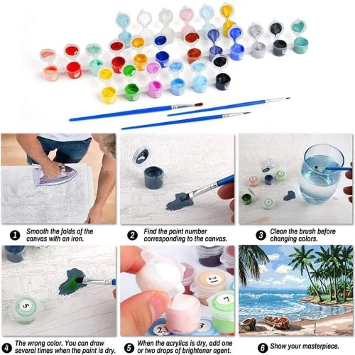 Vista 8 de FQOVKYN Paquete de 4 pinturas por números para niños, kit de pintura por números de animales lindos para adultos principiantes, pintura acrílica