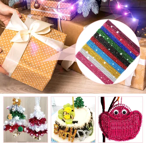 Vista 5 de TOAOB - 100 limpiapipas con purpurina, 10 colores, metálicos, suministros para manualidades, tallos de felpilla de 0.236 in x 12 pulgadas