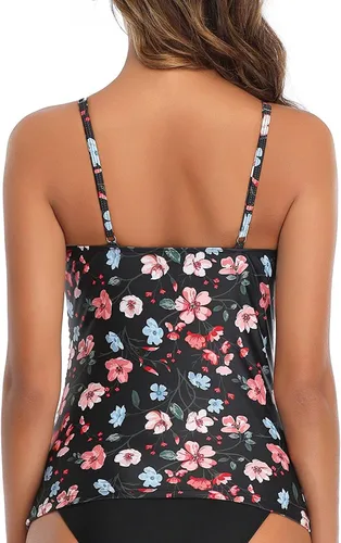 Vista 2 de Tempt Me Top tankini para mujer, con cuello alto, control de abdomen, parte superior fruncida, sin parte inferior