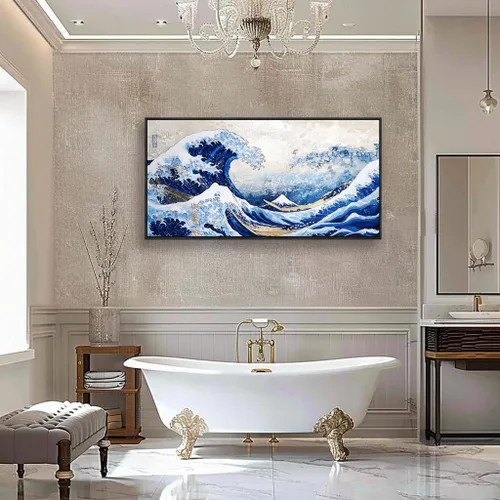Vista 5 de The Mode Art The Great Wave Off Kanagawa - Lienzo enmarcado para pared, cuadros abstractos de paisaje marino, arte japonés moderno para decoración