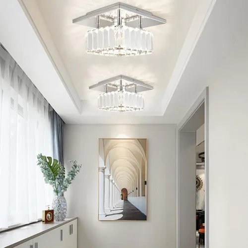 Vista 5 de CLAIRDAI Lámpara de techo de cristal cuadrada de montaje empotrado, lámpara de techo LED moderna para cocina, pasillo, vestíbulo, sala de estar
