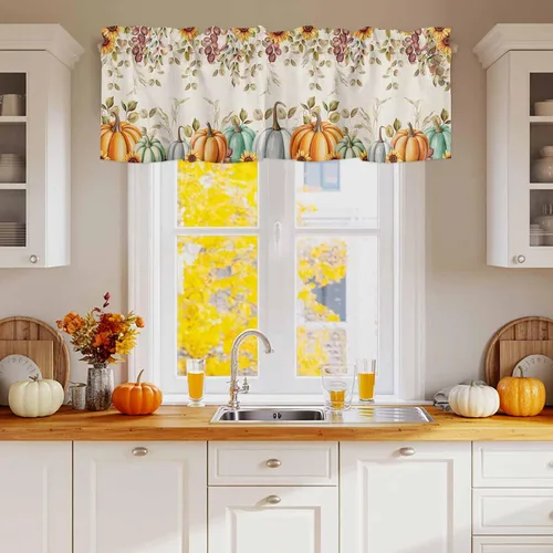 Vista 45 de Cenefa de cortina con lazo rojo de Navidad para ventanas, sala de estar, cocina, baño, granja, bolas de Navidad de acuarela con diseño de bayas