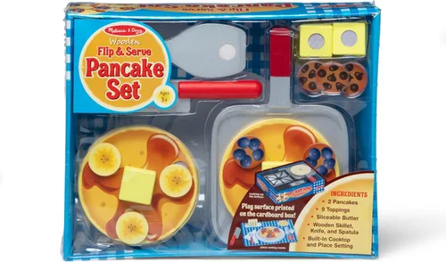 Vista 6 de Melissa & Doug Juego de panqueques Flip and Serve (19 pcs) - Comida de madera para el desayuno