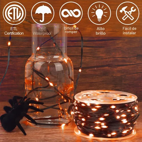 Vista 3 de WATERGLIDE - Extensión extralarga de 328 pies de luces de Halloween, 1000 luces LED para exteriores, luces de hada de alambre verde de PVC y cobre